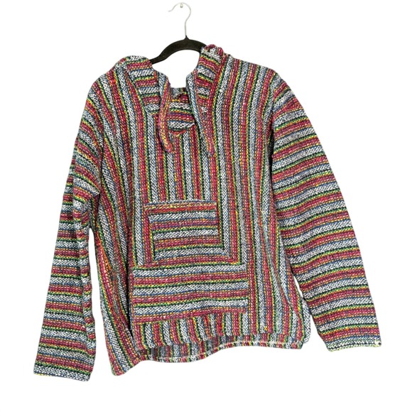 Other - Unbranded Baja Hoodie Large‎ Multicolor Striped Woven Pullover
